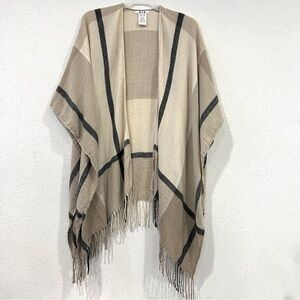 Three Dots Women Cream and Black Sweater Poncho One Size
